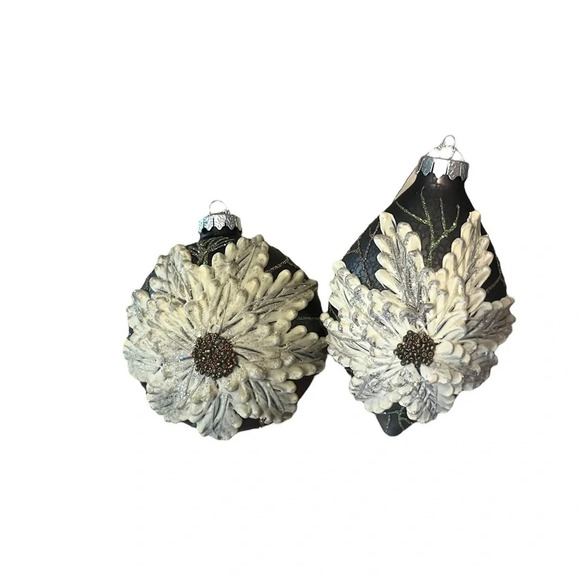 Robert Stanley 2 PC SET OF 3D Glass Large Christmas Tree Ornaments Brown Sparkle - Picture 1 of 9